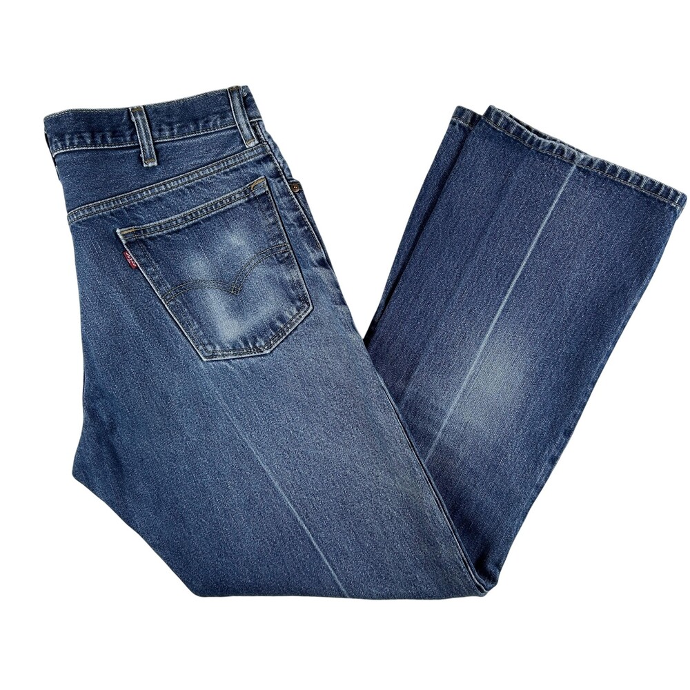 Levis 514 Jeans Mens 35x32 Medium Wash Whiskering Denim Straight Zip Fly Grunge